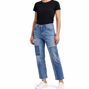 DL1961 Patti Straight High Rise Vintage Ankle Jeans Distressed Patch Blue 29